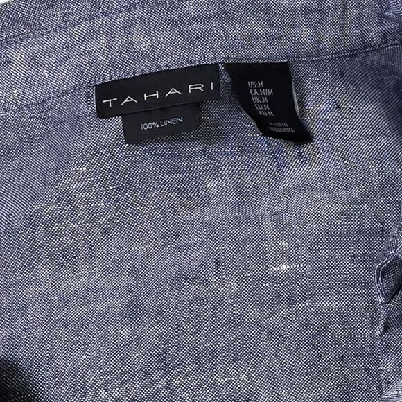 Tahari Women's Shirt Blue Linen V-Neck Blouse Lagenlook Summer Tunic Top Size M - Picture 3 of 9